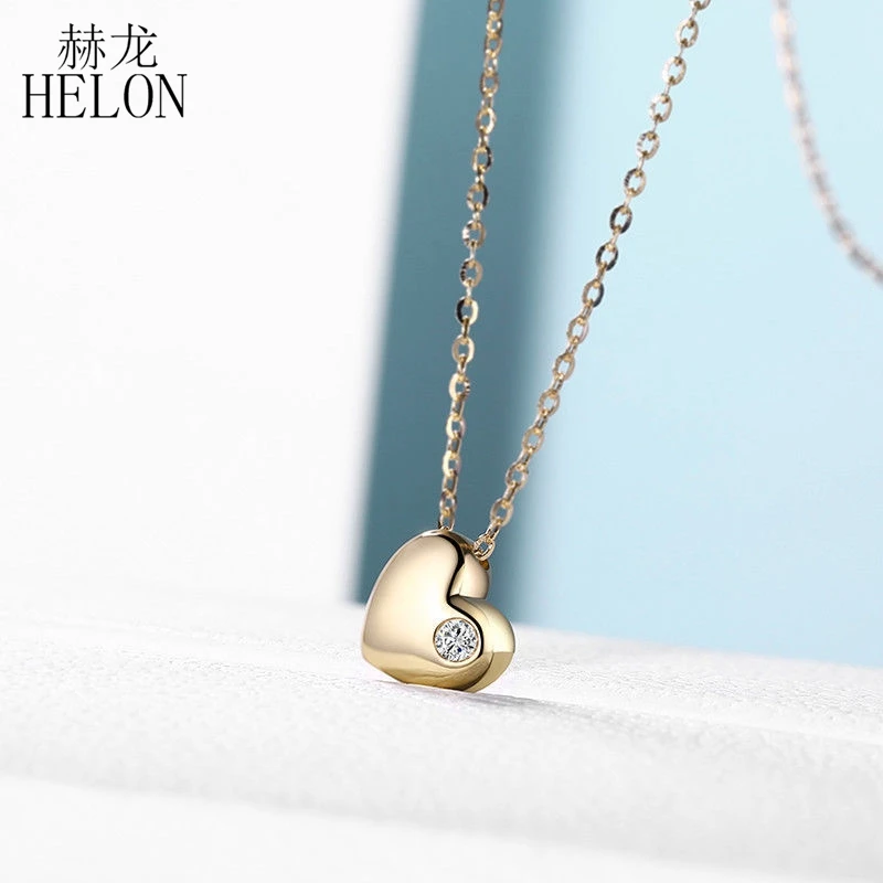 HELON Solid 18 K желтое золото полный разрез настоящие натуральные бриллианты Любовь Сердце помолвка Свадебная цепочка и кулон ожерелье для женщин подарок