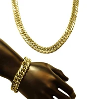 chunky statement jewelry set yellow gold filled solid thick chain mens necklace bracelet sets 249