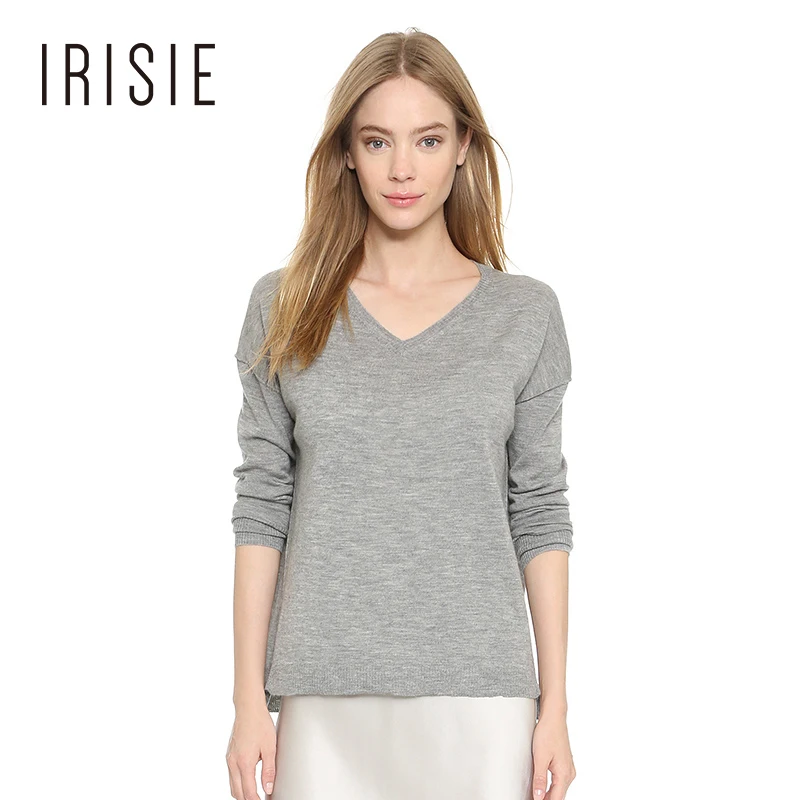Irisie 2018 серый элегантный свитер женская одежда с длинным рукавом v-образным