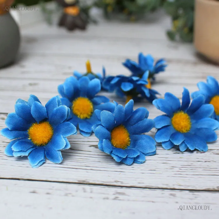 Blue 10 штук 3 см Искусственный Подсолнух Дейзи Шелковый Свадебные цветы День рождения украшения Скрапбукинг DIY аксессуары A20 - Цвет: Blue