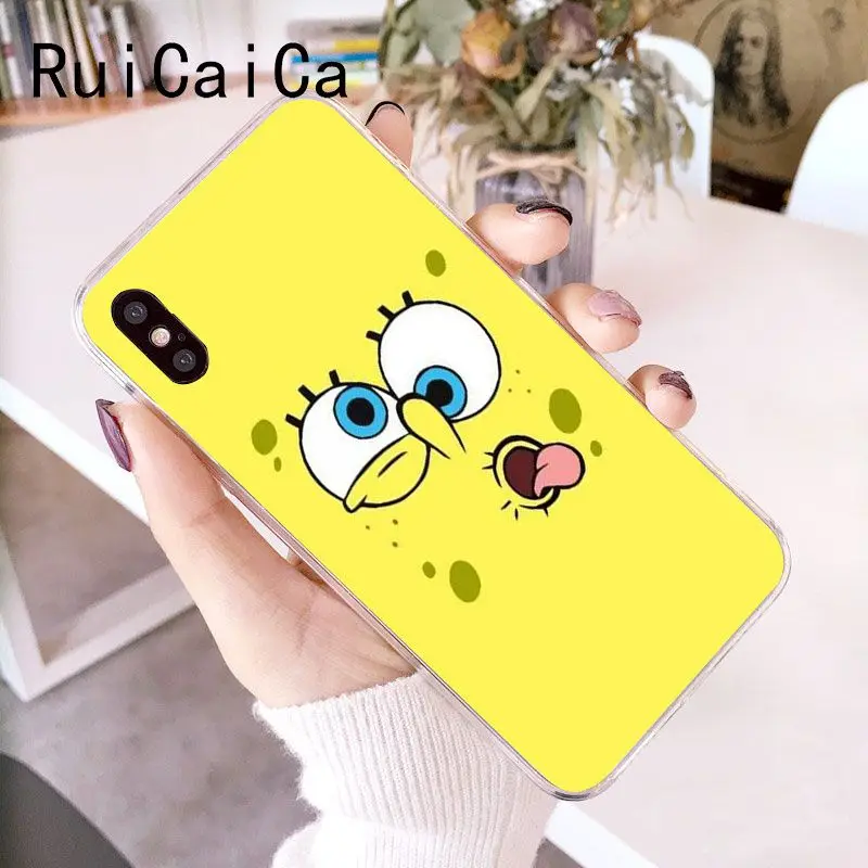 RuiCaiCa Губка Боб Квадратные Штаны Губка крышка Боб мягкая оболочка чехол для iPhone X XS MAX 6 6S 7 7plus 8 8Plus 5 5S XR 10 Чехол