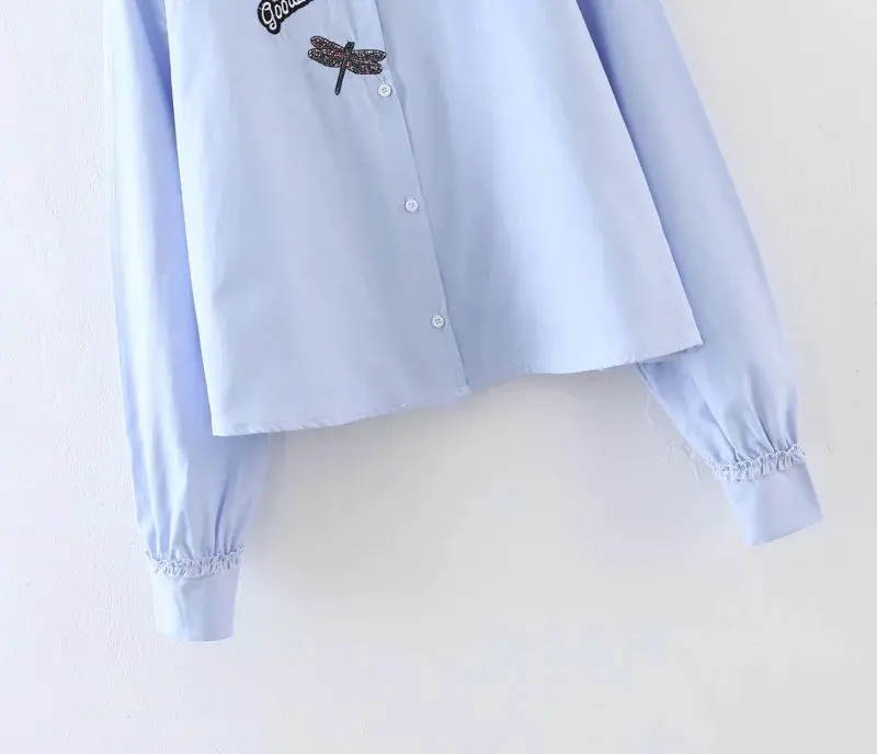 Весной 2017 новый Европейский стиль мода все-матч рубашка свободные тонкая голубая
