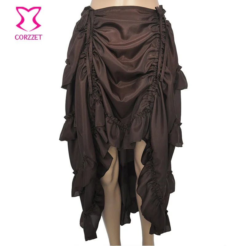6XL коричневая шифоновая плиссированная длинная викторианская юбка женская 2017