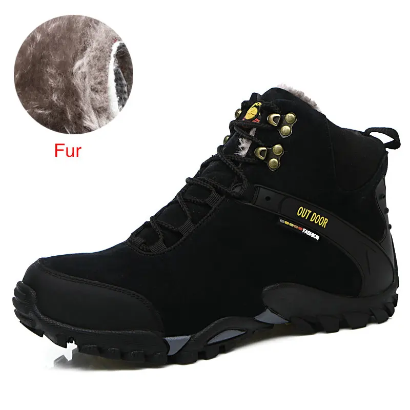 Fur Black ZIMNIE; Новинка; Водонепроницаемые замшевые походные ботинки; нескользящая износостойкая дышащая обувь для рыбалки; альпинистская обувь с высоким берцем - Цвет: Fur Black