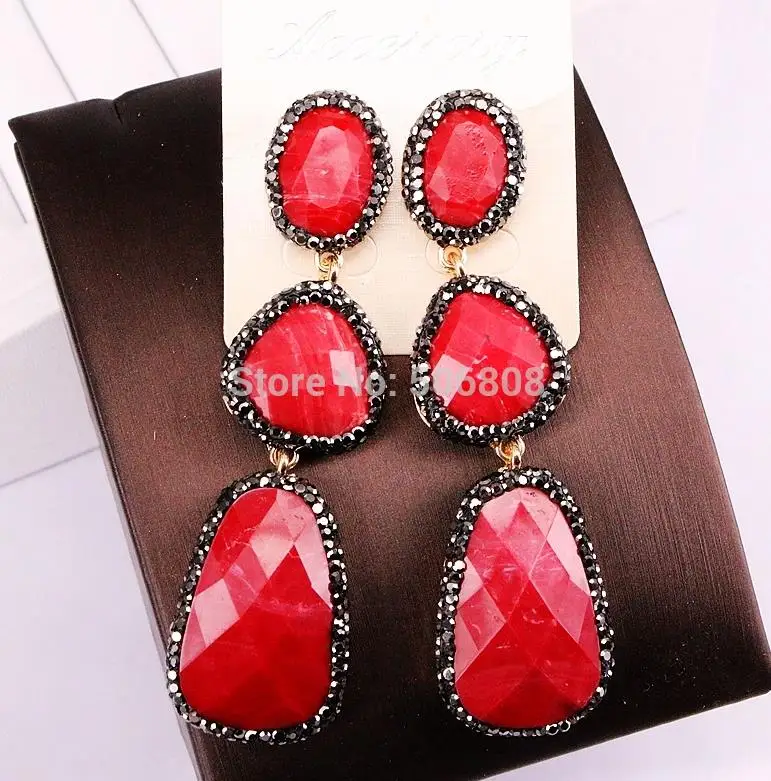 red color 4 пары ZYZ-E2688, серьги в виде капли резки тесаного камня Стразы с твердым покрытием кулон в ограненные Капли серьги в форме - Окраска металла: red color