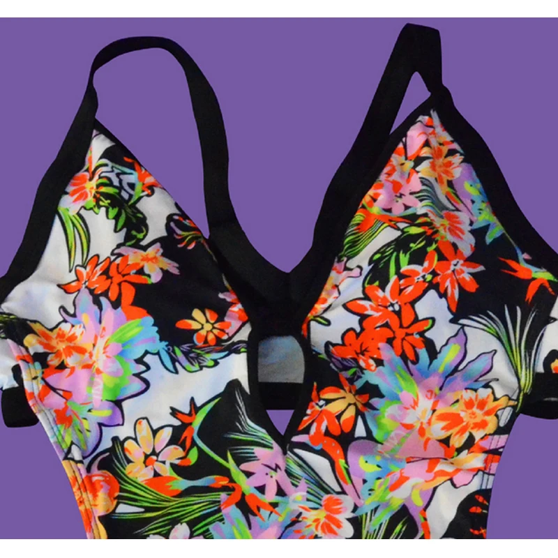 Сексуальный цельный купальник с принтом для женщин глубокий v образный вырез