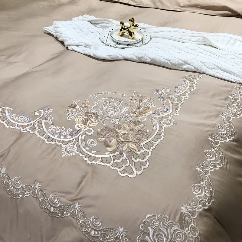60 s из египетского хлопка шелковое Роскошные Embroid Постельное белье 4 шт. King queen Размеры черная простыня одеяло чехол наволочки