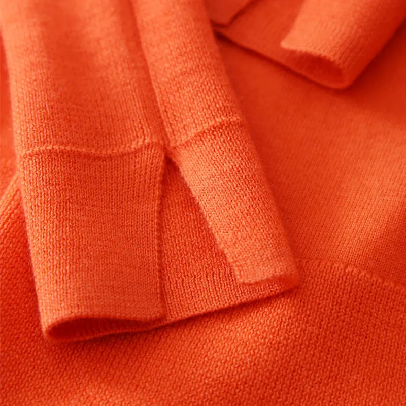 100% Pure Cashmere O Neck Orange Sweater Pullover Long Sleeve Female Spring/autumn Irregular Style Jumper Women |