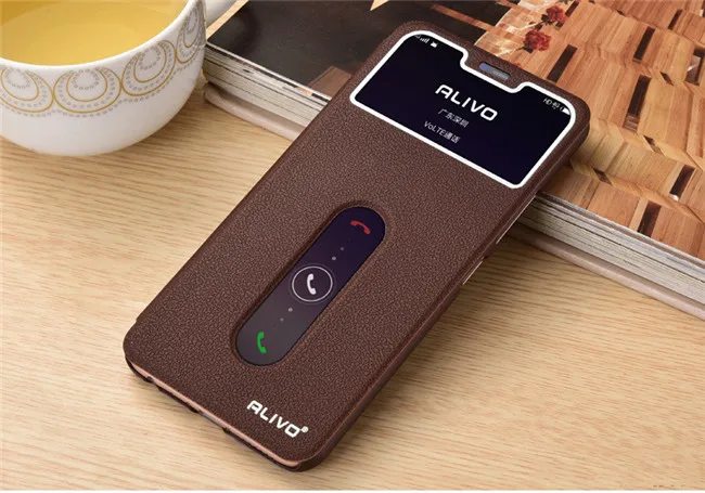 brown Чехол для телефона Vivo Y81 Y 81 VivoY81, 6,22 дюймов, с окошком обзора, откидная подставка, чехол для Vivo Y81, чехол, ответ из искусственной кожи, Модная книга - Цвет: brown