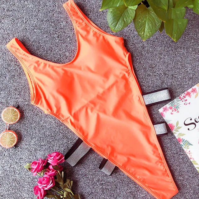 B583Orange Купальник с высокой посадкой, сдельный Купальник для женщин, сексуальный пояс, монокини,, открытая спина, боди, стринги, трикини, Женский бразильский купальник - Color: B583Orange