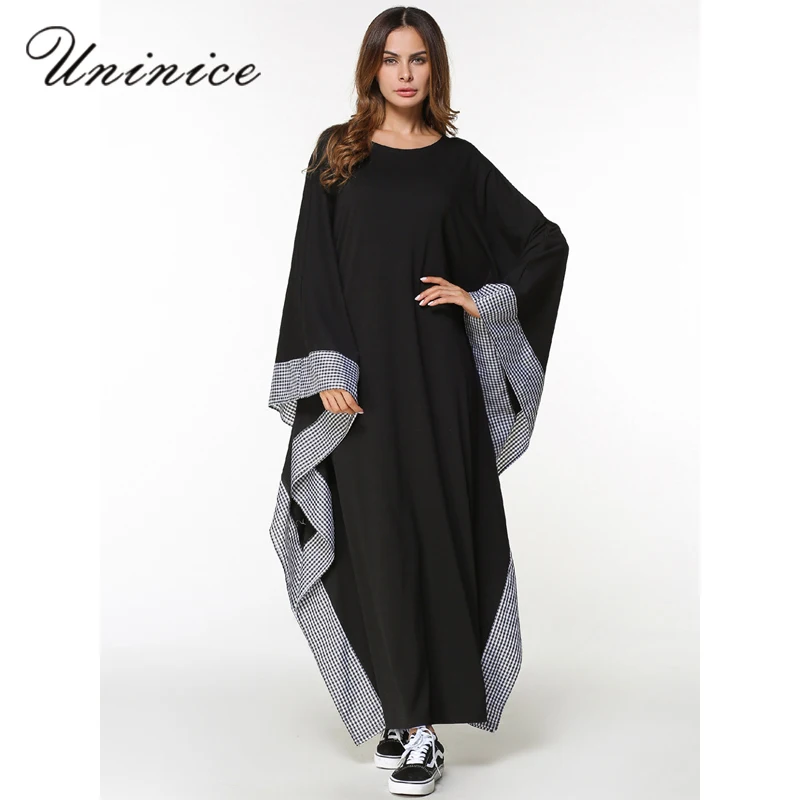 Повседневное мусульманское платье макси с рукавом летучая мышь длинный халат