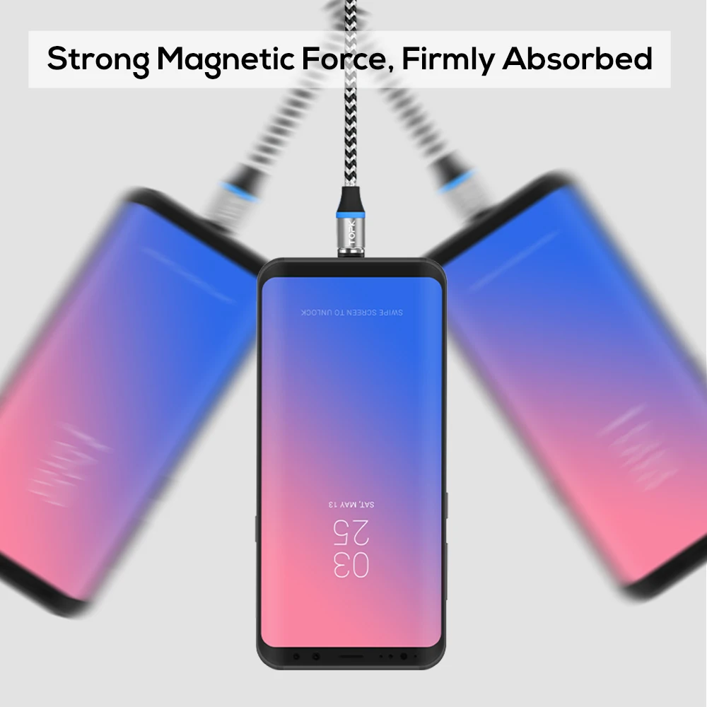 TOPK R Line3 светодиодный магнитный кабель usb type C для XiaoMi Redmi Note7 samsung Galaxy S9 USB Магнитный