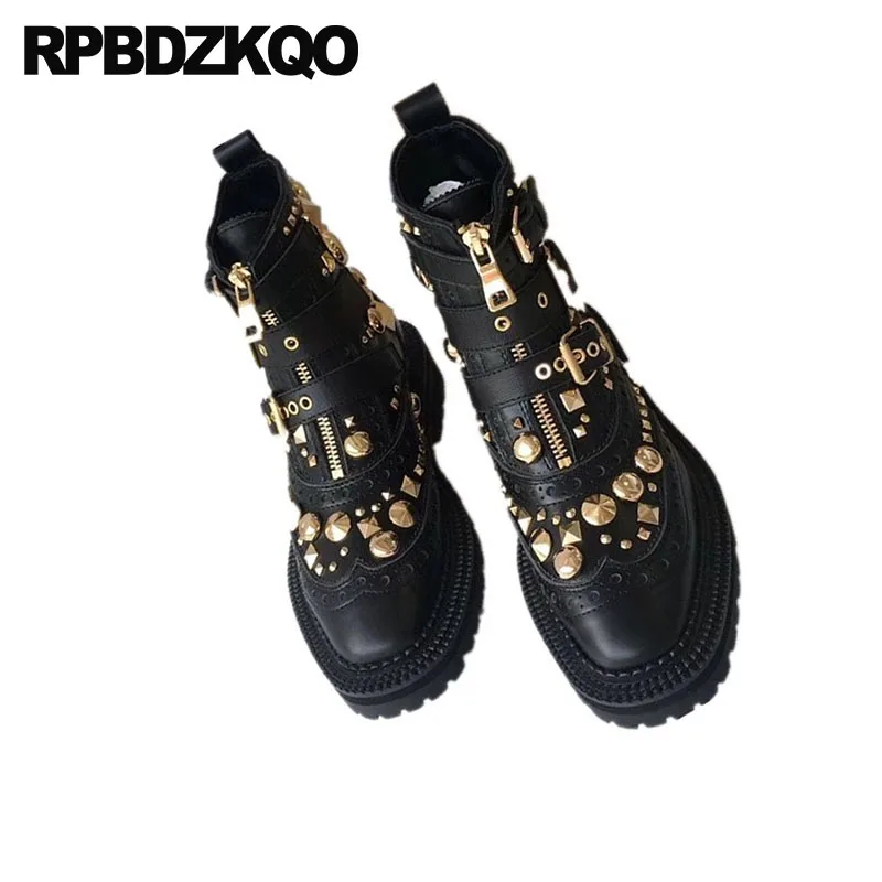 Женские мотоциклетные ботинки с шипами черные боевые металлическими заклепками