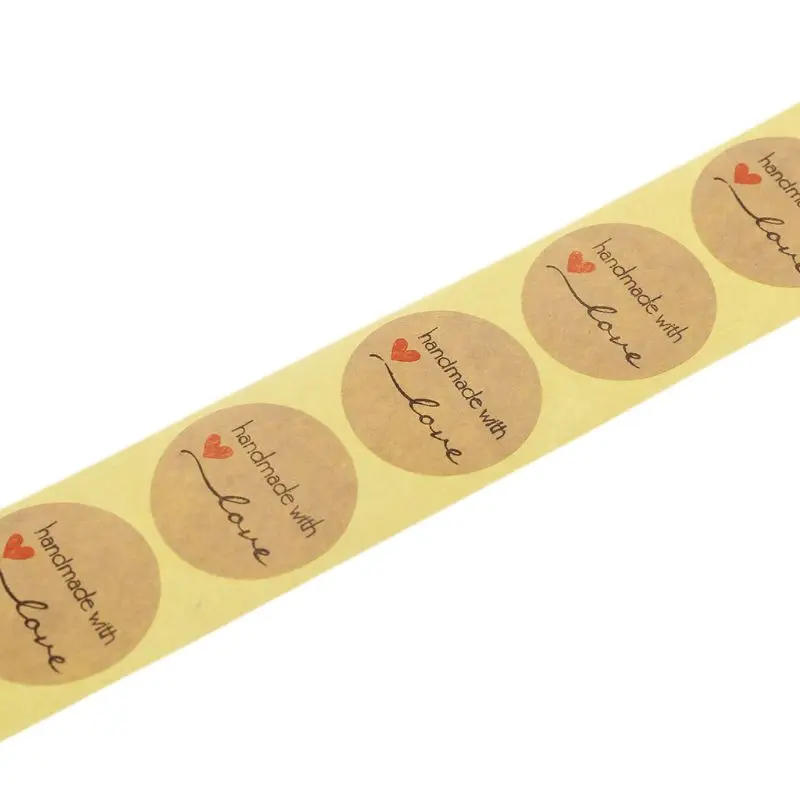 Круглые Крафт наклейки ручной работы с любовью 500 шт.|Наклейки| |