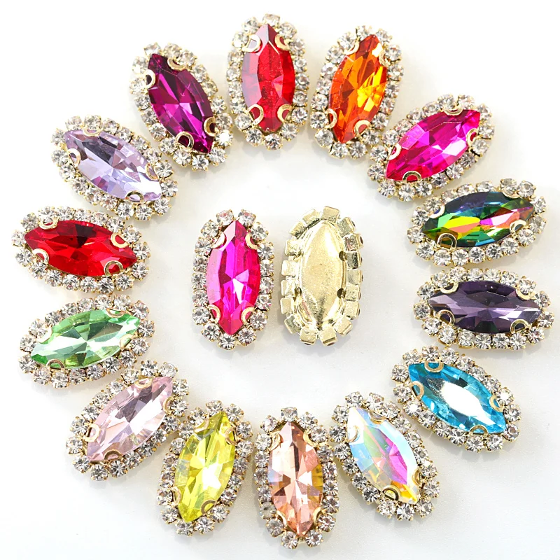 Прозрачные стразы в форме конского глаза маркиза 20 шт. пришивные виде золотых