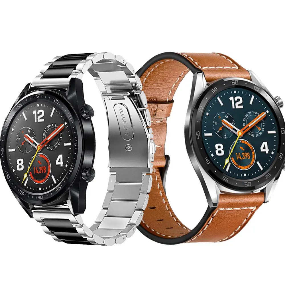 5 22 м 2in1 для huawei watch GT Active Нержавеющая сталь браслет+ выпуска кожаный ремешок для samsung Galaxy часы 46 мм Шестерни S3 - Цвет: 5