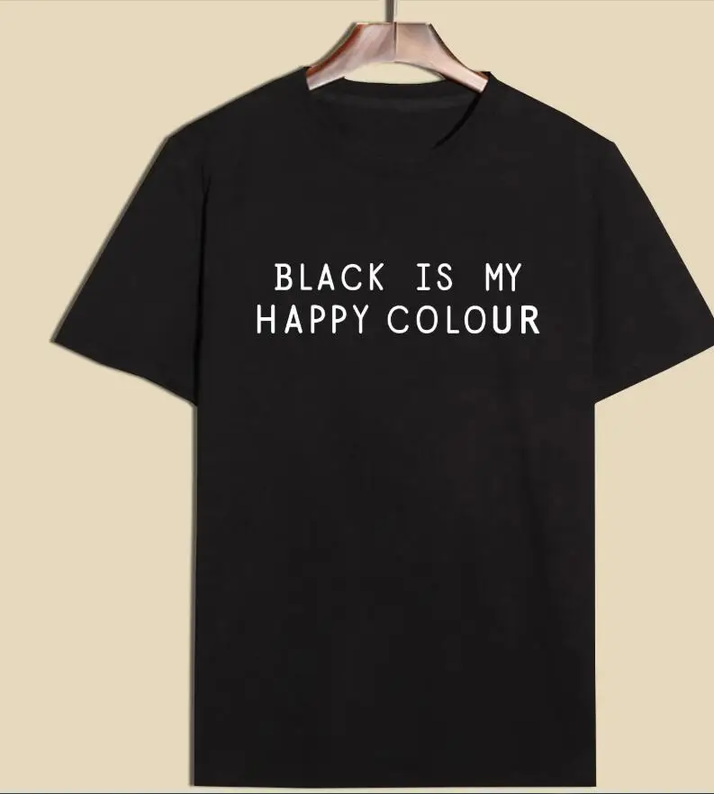 Черная повседневная женская футболка с коротким рукавом надписью is my Happy Color и
