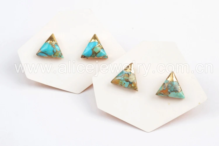 BOROSA 5 пар Boho Studs ISES шпильки 10 мм Позолоченные квадратные круглые треугольные натуральные бирюзовые серьги ручной работы подарки для леди G1723