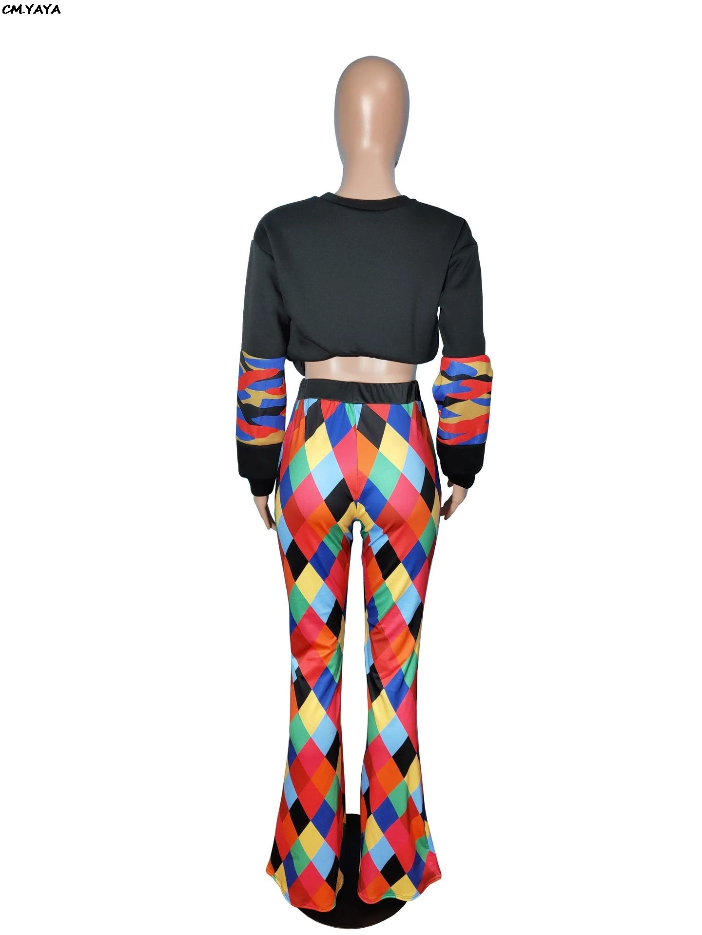 2019 women colorful plaid high waist sexy boot cut long pants beach wide leg leggings active wear trousers S-3XL A5046 | Женская одежда