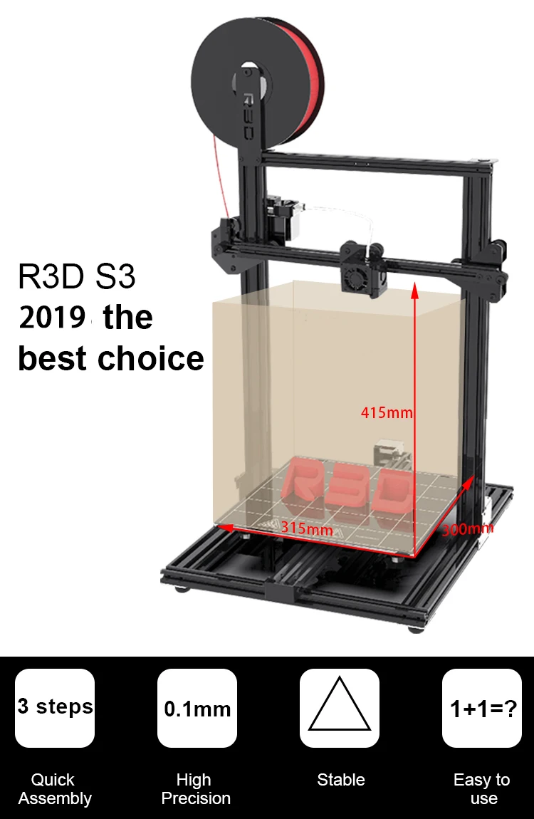 Лучшая новая машина R3D S3 DIY 3d Принтер Комплект 315*315*415 мм большое впечатление с гибким, TPU, PLA 1,75 мм 0,4 мм Экструдер