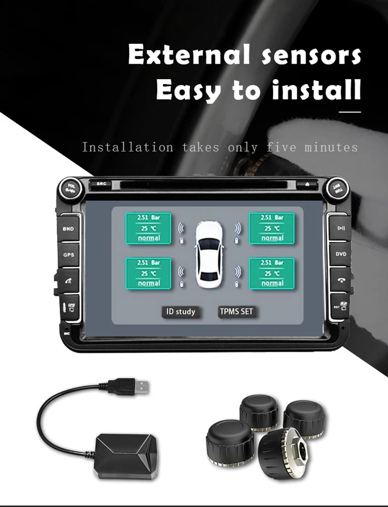 Новая автомобильная система TPMS для Android USB система контроля давления в шинах навигационный дисплей Беспроводная Автомобильная сигнализация безопасности давления в шинах