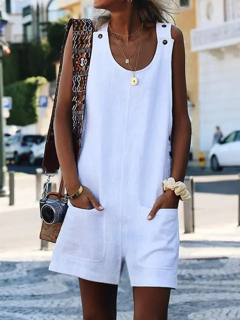 

Women Girls Summer Sleeveless Jumpsuit Short Pants Loose Casual Strap Trousers Overalls Romper Plus Size