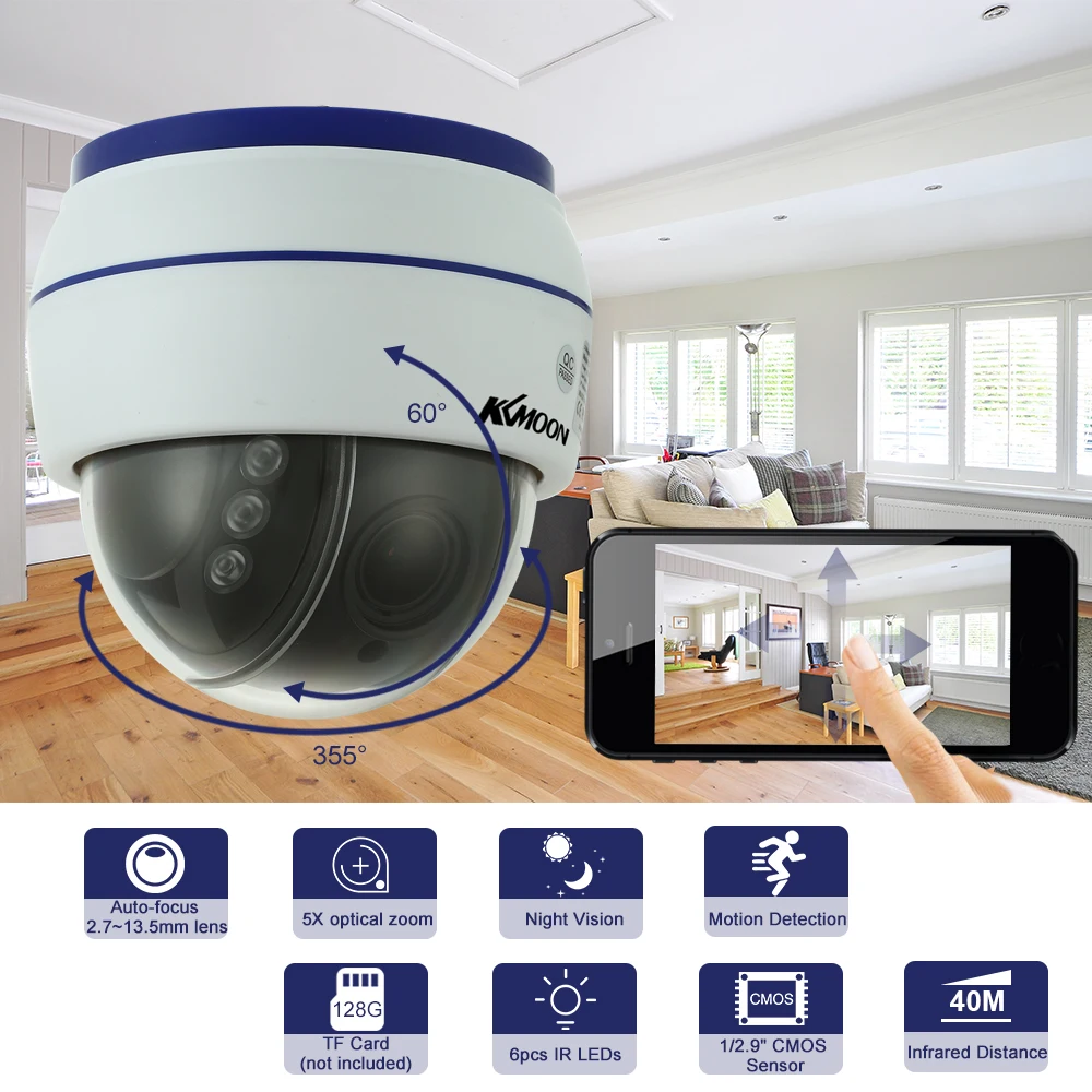 Беспроводная купольная IP камера KKmoon 1080P с Wi Fi 2 8 12 мм автофокус P2P приложение для