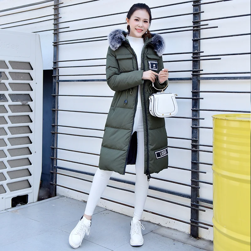 Женский длинный пуховик с капюшоном и воротником из лисьего меха|outwear women|outwear
