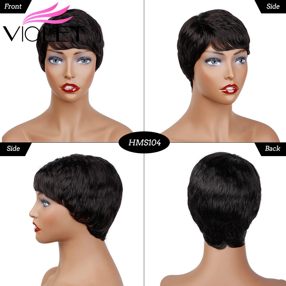 

VIOLET Brazilian Straight 4 inches Short Human Wig for Black Women 100% Short non-remy Human Wig Natural Color Medium Ratio