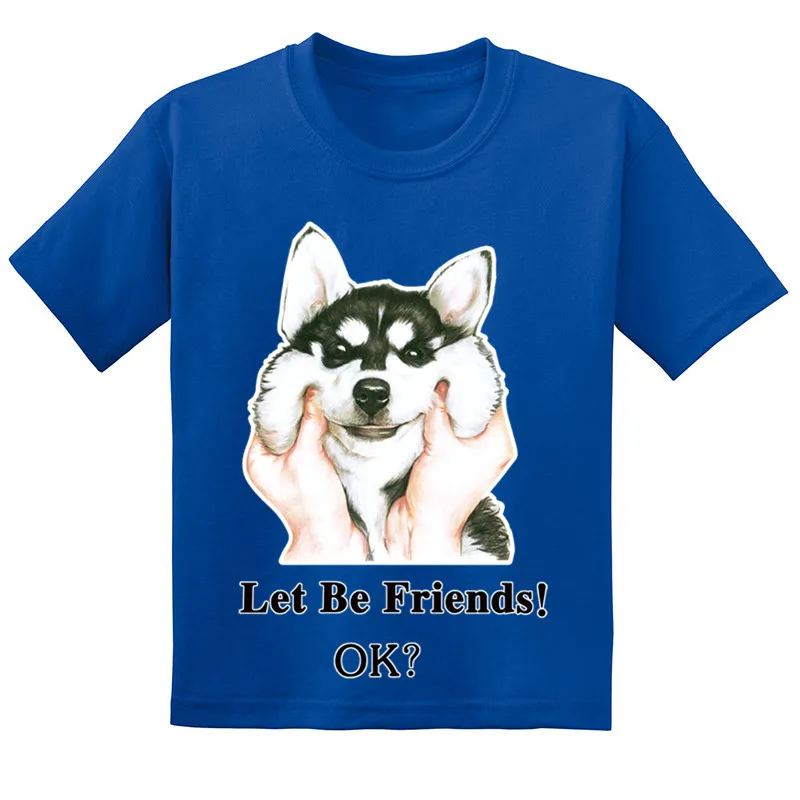Детская Милая хлопковая футболка лидер продаж забавная Хаски с собакой Let Be Friend