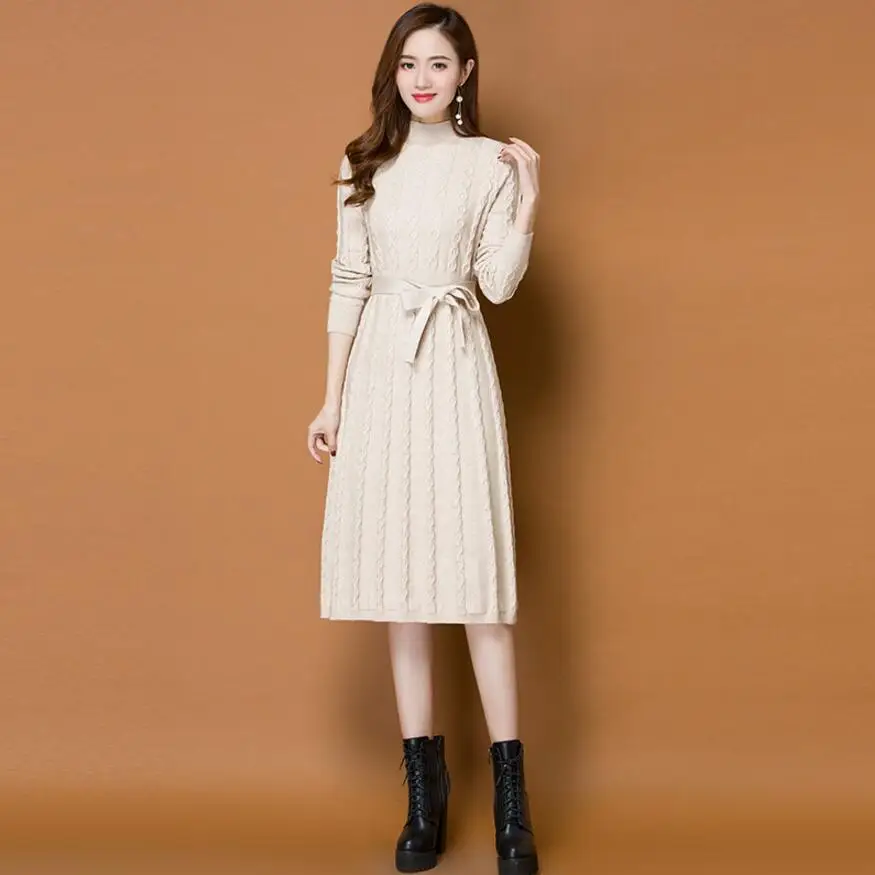 Зимние женские платья свитеры 2019 зимние длинные вязаный теплый свитер с высоким