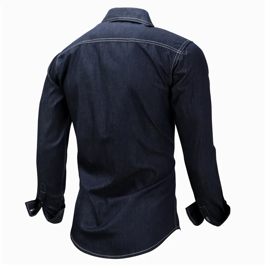 Топ бренд мужские джинсовые рубашки с длинным рукавом джинсы 100% хлопок Мужская