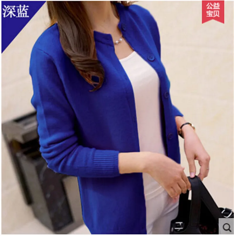 DARK BLUE Кардиган feminino, весенний кардиган с круглым вырезом, свитер для женщин, большой размер, мерсеризованный хлопок, сплошной цвет, тонкая куртка ZY1147 - Цвет: DARK BLUE