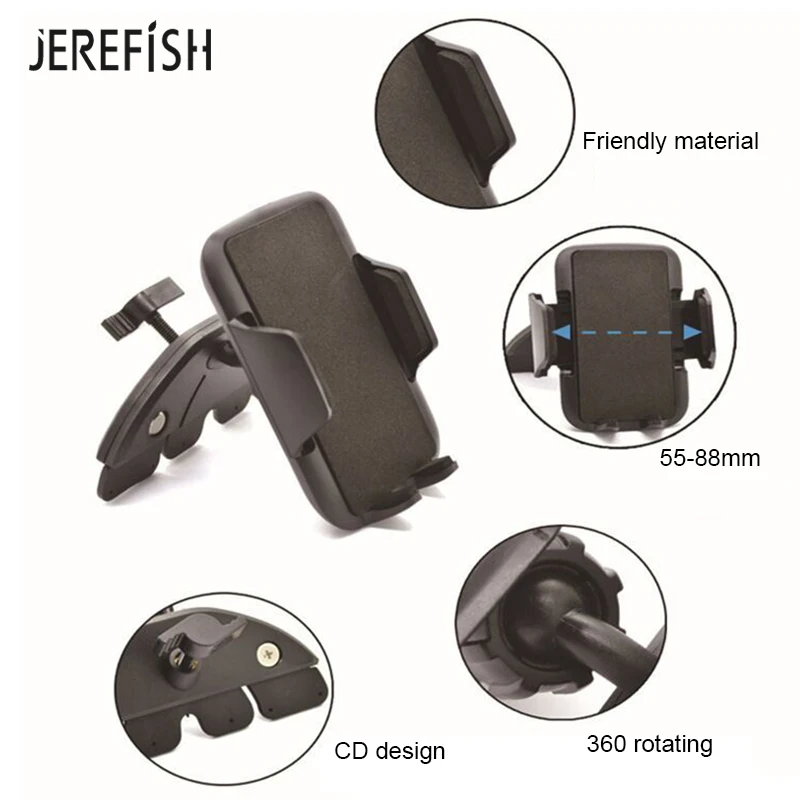 Jerefish Универсальный Регулируемый слот для cd-плеера, автомобильный держатель для смартфона, держатель для мобильного телефона для iPhone Redmi, huawei, xiaomi