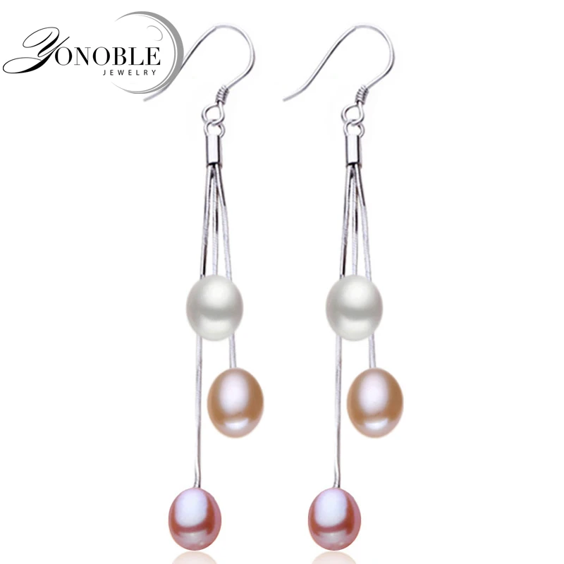 Multi pearl earring Длинные серьги с жемчугом капли, пресной воды настоящие серьги из натурального жемчуга ювелирные изделия pendientes пластины brincos белый подарок на день рождения дочери - Цвет камня: Multi pearl earring