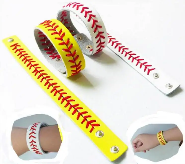 

Fashion Sport Seamed Leather Bracelets Herringbone Baseball Softball Wrist Strap Snap Jewelry Decoration LX6983