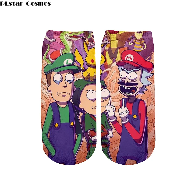 Мужские и женские модные носки Rick and Morty носки с 3d принтом забавные высокие носки галактика неоновый свет Супер Марио Покемон обычные носки