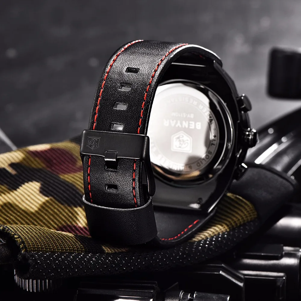 Часы мужские водонепроницаемые кварцевые в стиле милитари с хронографом|saat men|saat