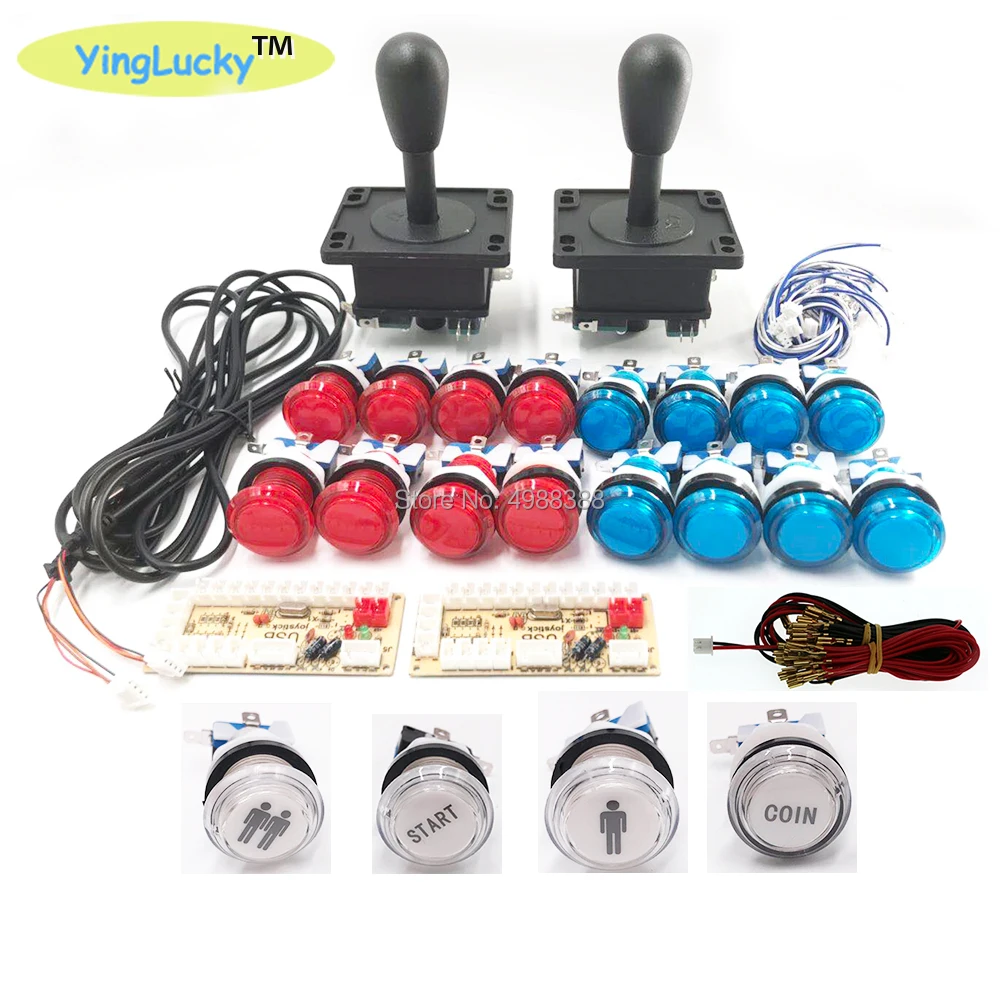 2 игроков Аркады Джойстики DIY Kit нулевой задержкой USB энкодера джойстик в американском стиле 28 мм Кнопка PC Mame Raspberry pi 1 2 3 - Цвет: Синий