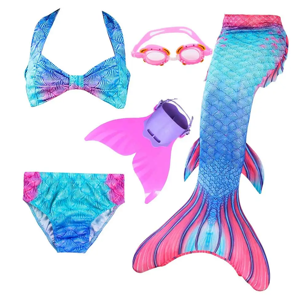 5pcs Mermaid Set 4 Одежда для девочек в стиле аниме «рыбка»; одежда для косплея «Принцесса Ариэль»; детская одежда «хвост русалки» для плавания; костюм и ласты - Цвет: 5pcs Mermaid Set 4