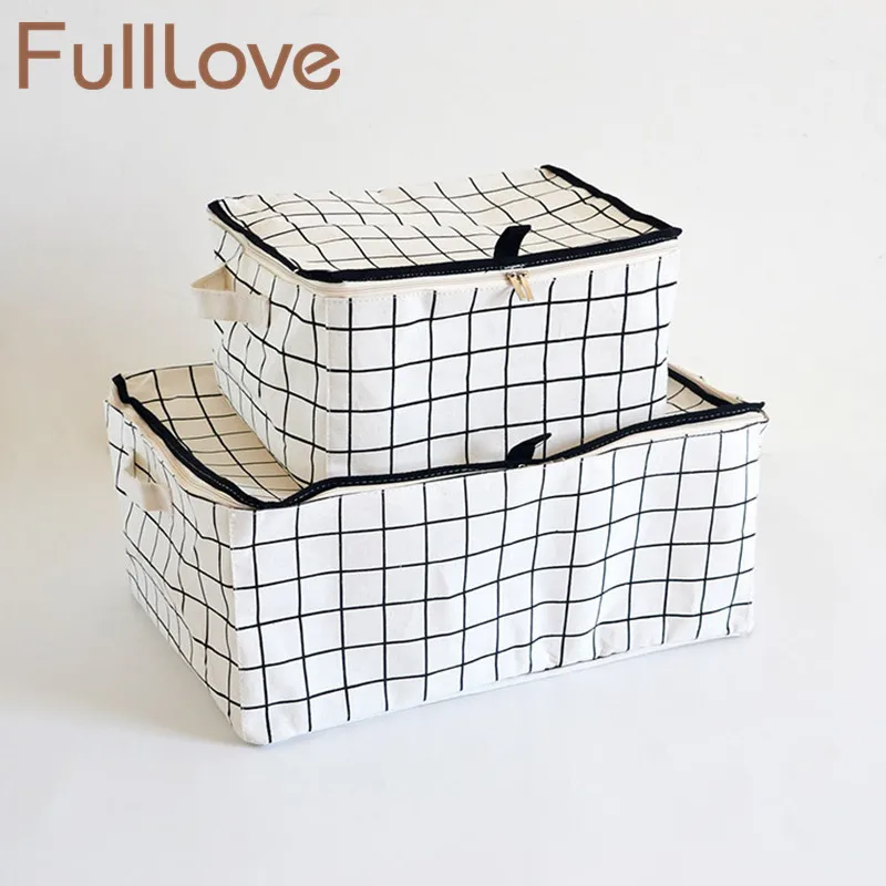 Складная сумка для хранения вещей FullLove 54*35*24 см хлопковые белые клетчатые пледы