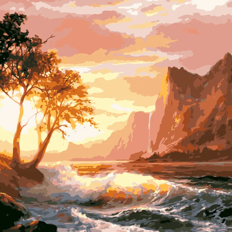 

Sunset Valley Waves Scenery Painting By Numbers Picture Colouring Zero Basis HandPainted Oil Painting Unique Gift Home Decor