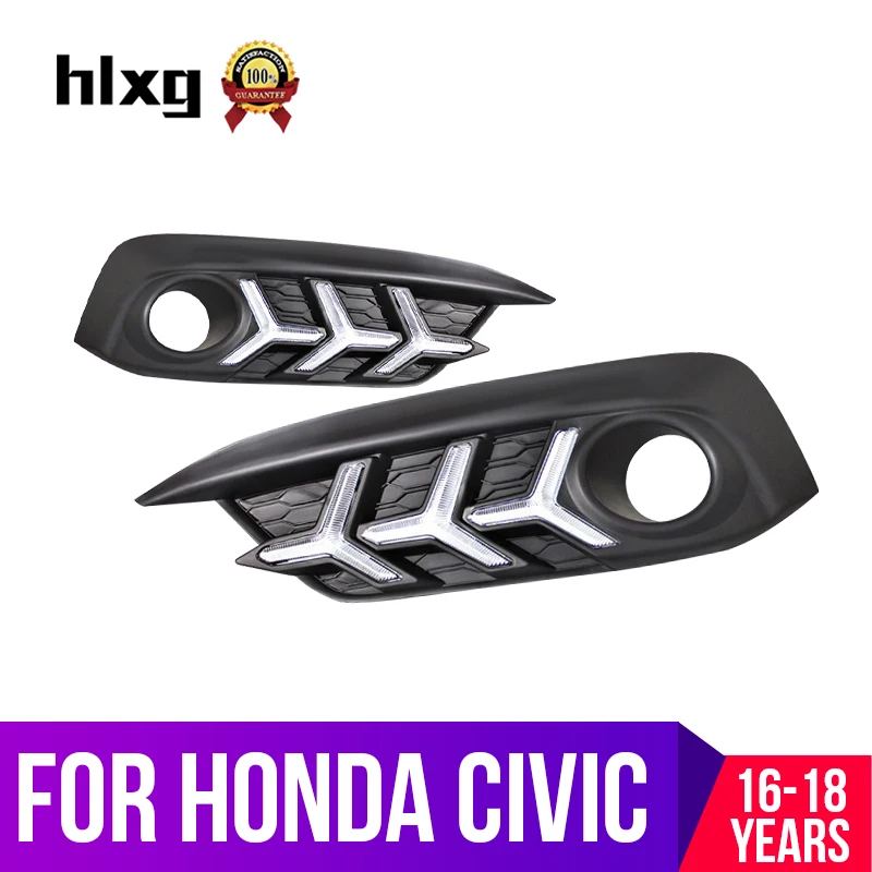 Hlxg светодиодные дневные ходовые огни DRL для Honda Civic 10th 2016 2017 2018 с желтыми