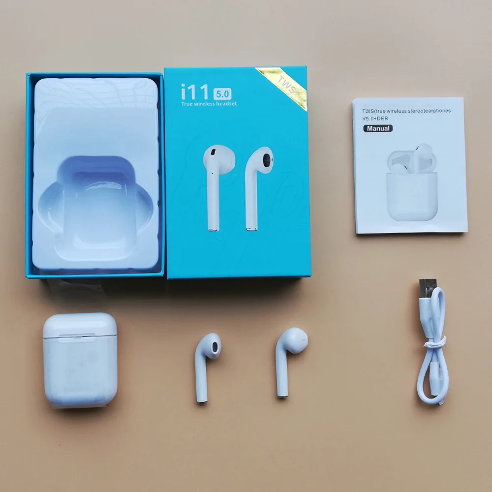 Белый I11 TWS беспроводные наушники 5,0 Bluetooth наушники Air Mini наушники сенсорное управление микрофоном наушники гарнитура PK i10 i12 - Цвет: Белый
