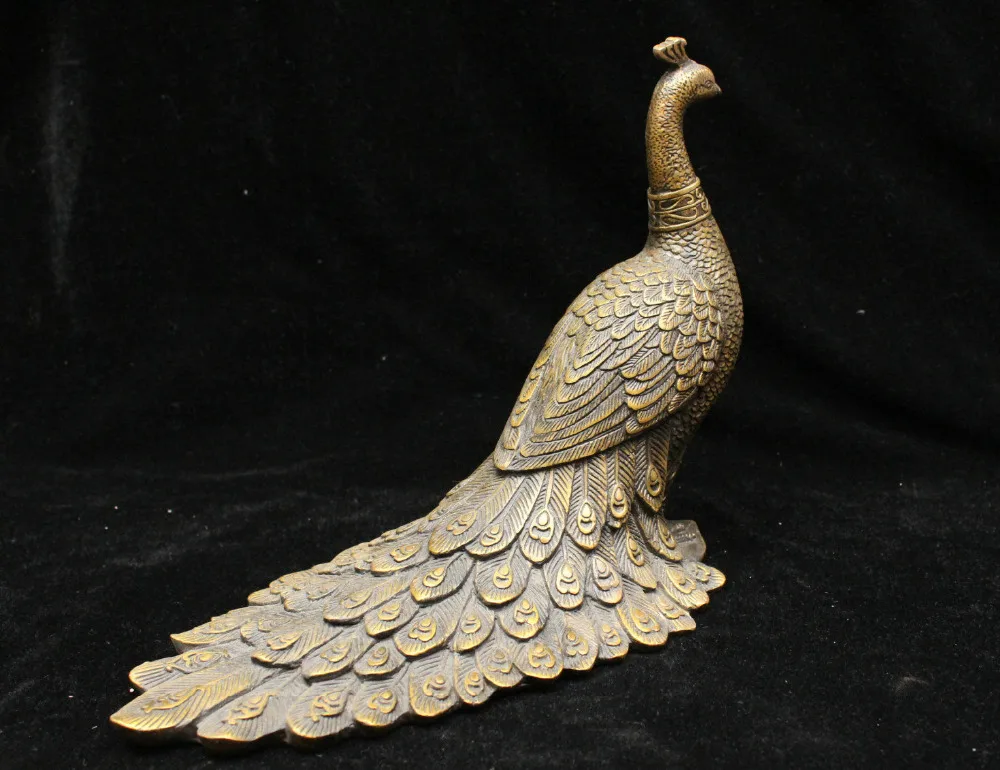 Китайская народная бронзовая латунь Красивая благородная статуя павлина