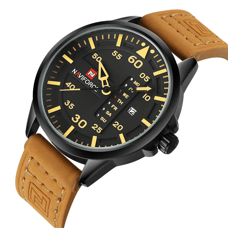 NAVIFORCE Luxury Brand Дата Японии Movt Квадратной Мужчины Кварцевые Casual Часы Армии Военные Спортивные Часы Мужчины Часы Мужской Кожаный Часы