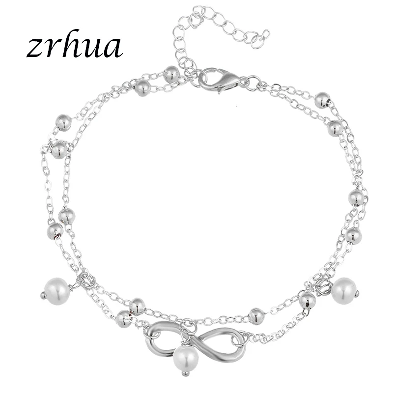 ZRHUA браслеты на щиколотку с искусственным жемчугом и бусинами для женщин, цепочка на ногу, босоножки, ювелирные изделия для ног, аксессуары
