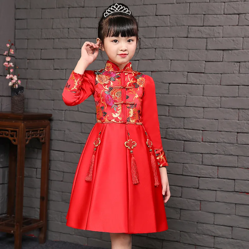 Новое осеннее платье с длинными рукавами для девочек детская одежда в китайском