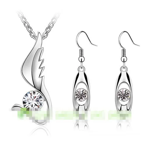 Lovely gift wedding bridal women high quality zircon fashion wings design pendant Necklace Earrings jewelry sets | Украшения и