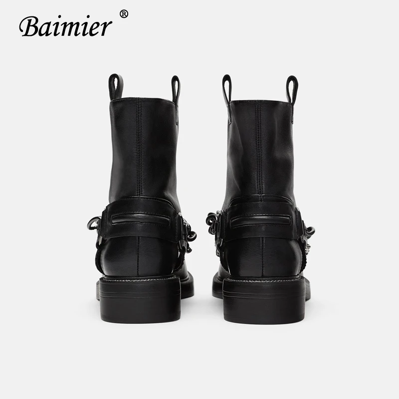 Baimier/Брендовые женские ботинки из натуральной кожи; Роскошные ботильоны для женщин с серебряной цепочкой; коллекция года; Лидер продаж; теплые плюшевые женские зимние ботинки